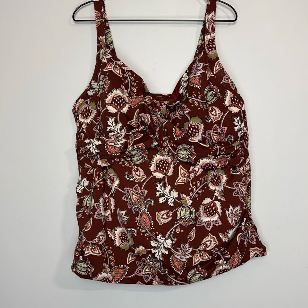 Lands End Brown Paisley Floral Tankini Top 24W